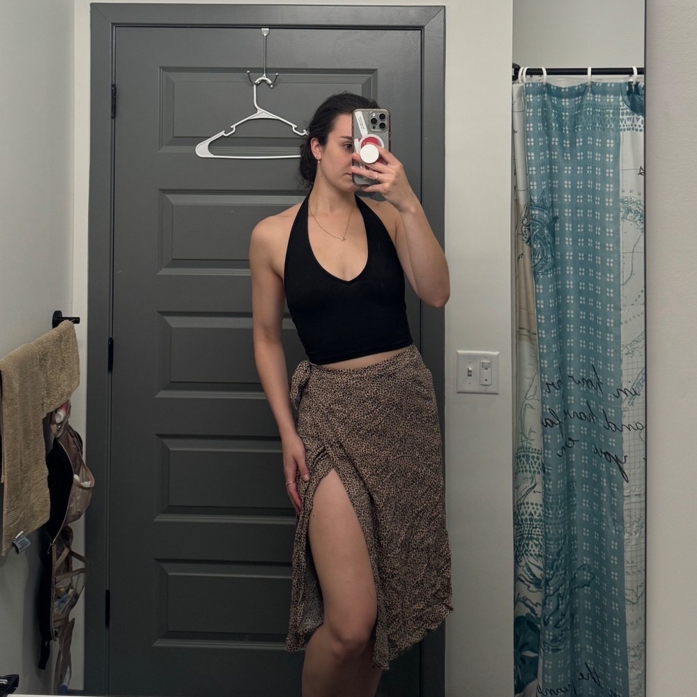 Urban Romantics Leopard Print Wrap Midi Skirt Tan Black Small RN141178 Animal